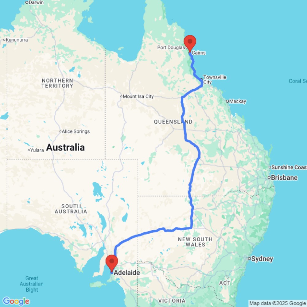 Trip between Cairns and Adelaide