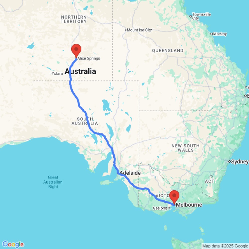 Trip between Alice Springs and Melbourne