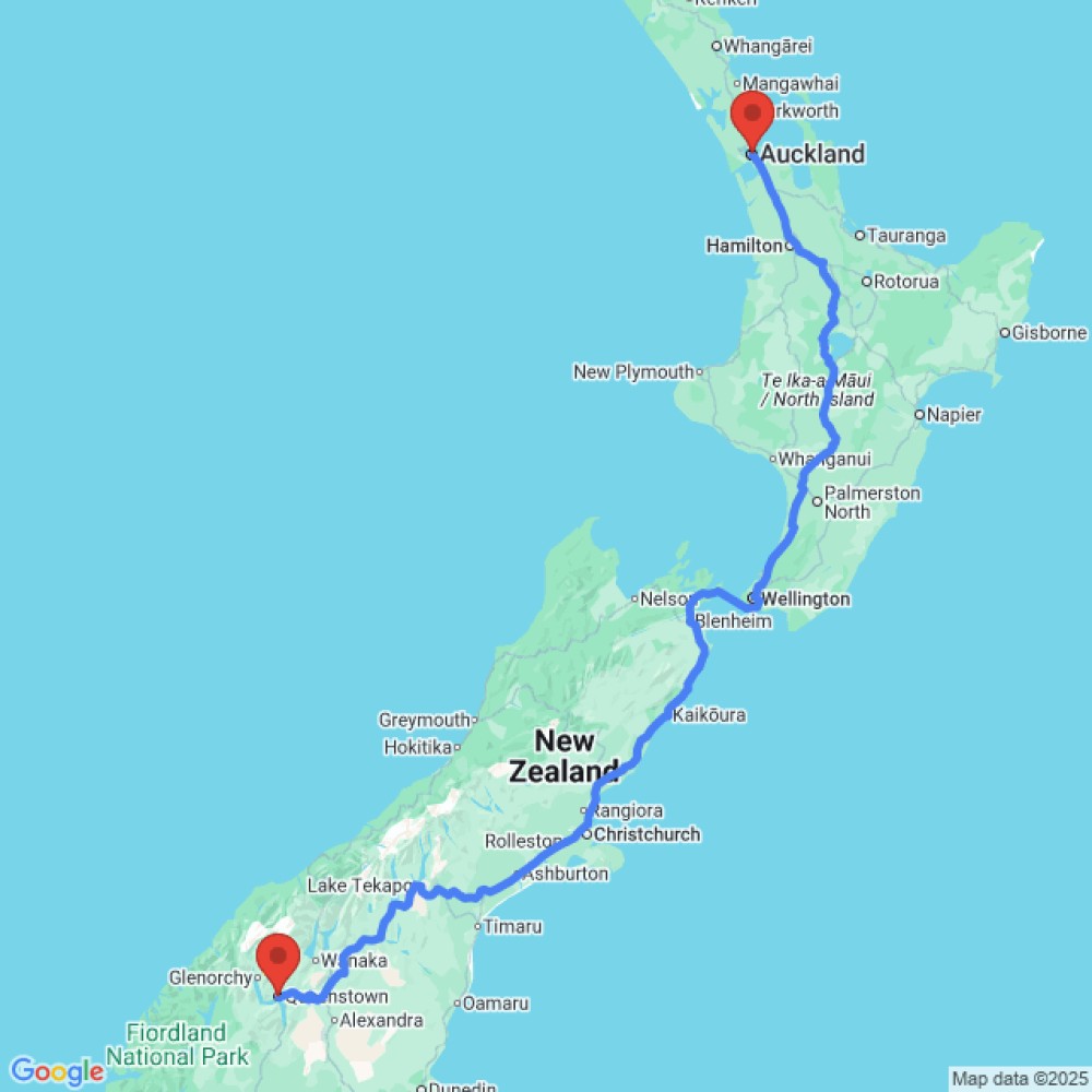 Trip between Queenstown and Auckland