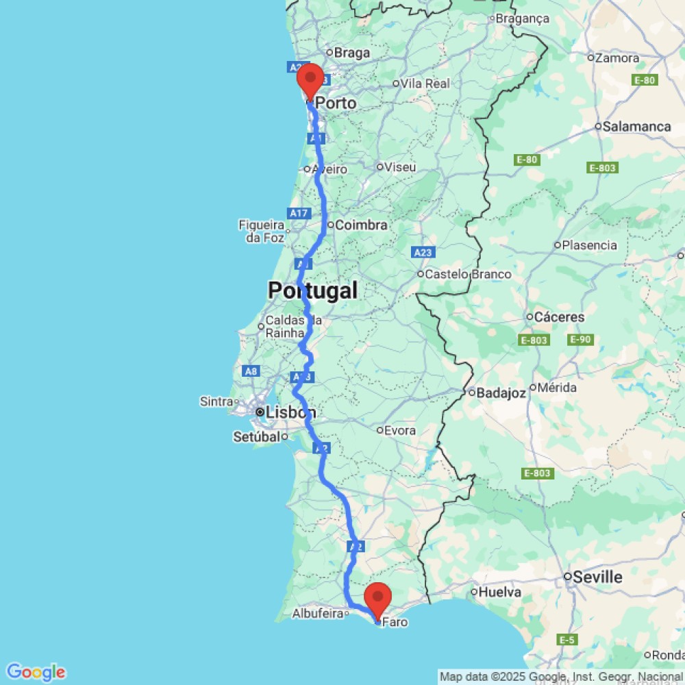 Trip between Porto and Faro