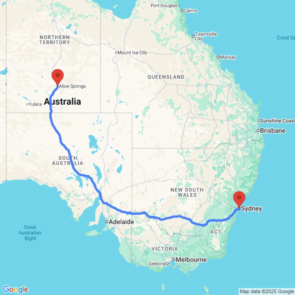 Trip between Alice Springs and Sydney