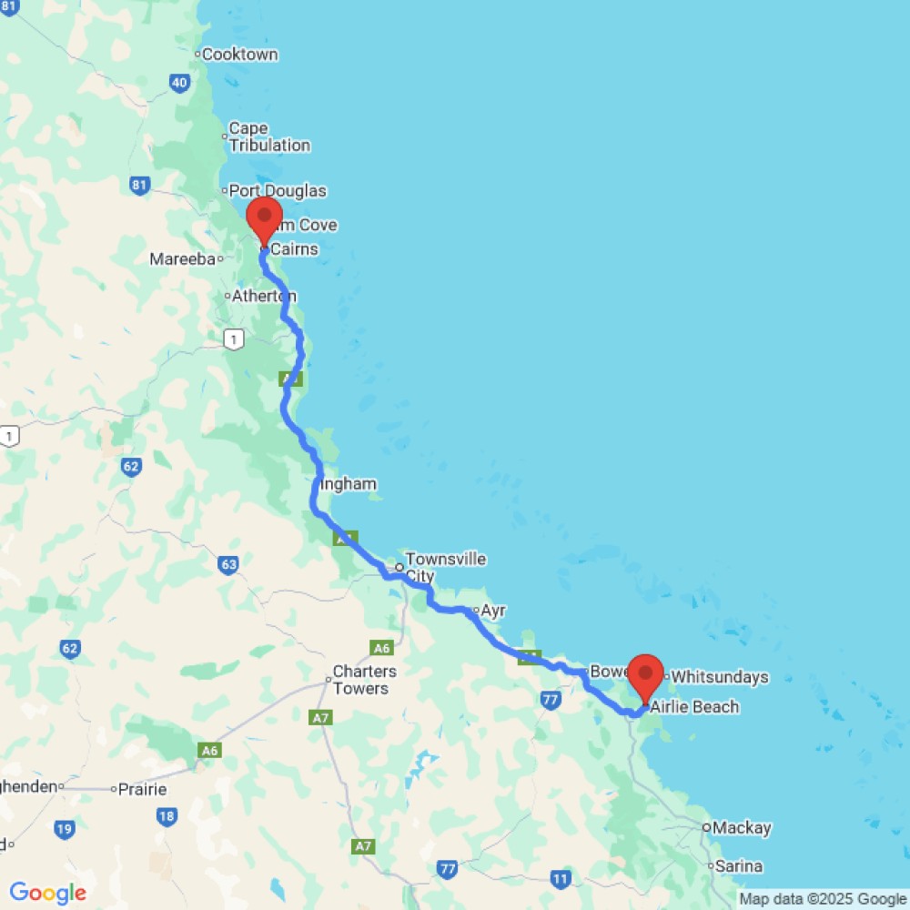 Trip between Airlie Beach and Cairns