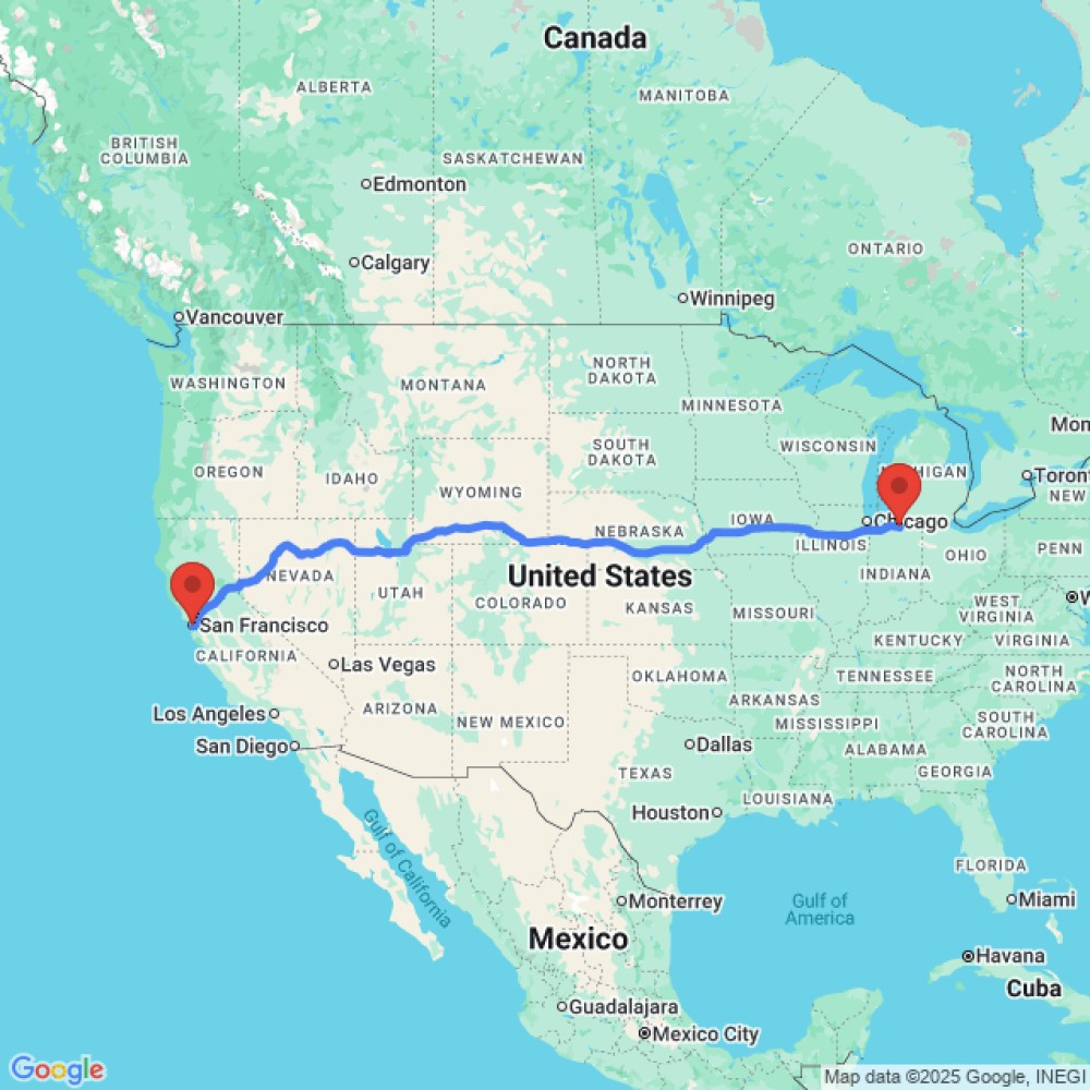 Trip between Elkhart and San Francisco