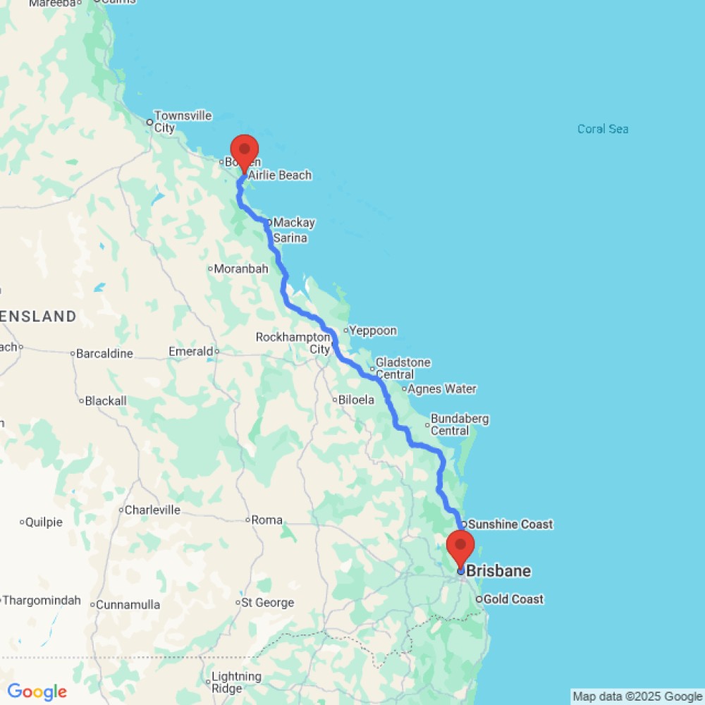 Trip between Airlie Beach and Brisbane