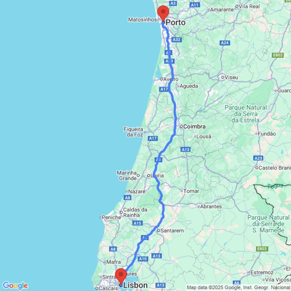 Trip between Lisbon and Porto
