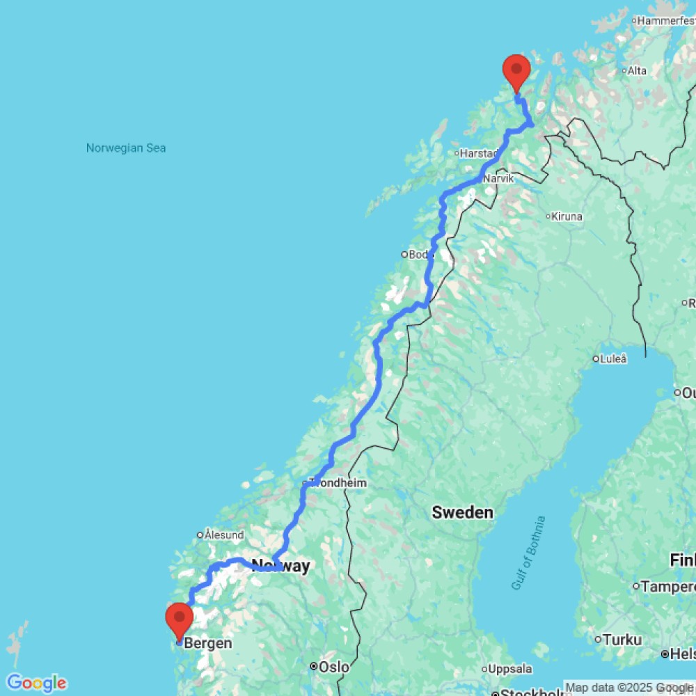 Trip between Bergen and Tromso