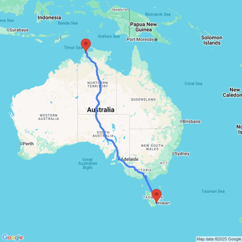 Trip between Hobart and Darwin