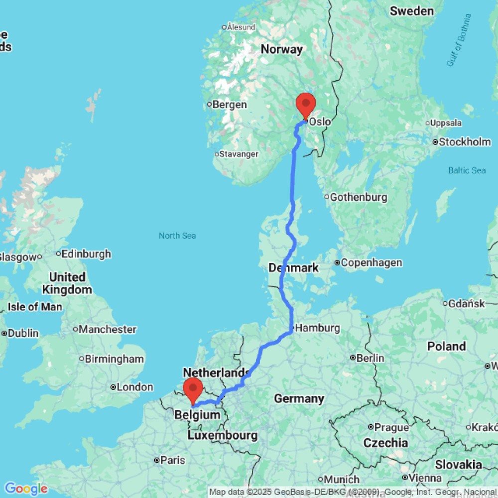 Trip between Brussels and Oslo