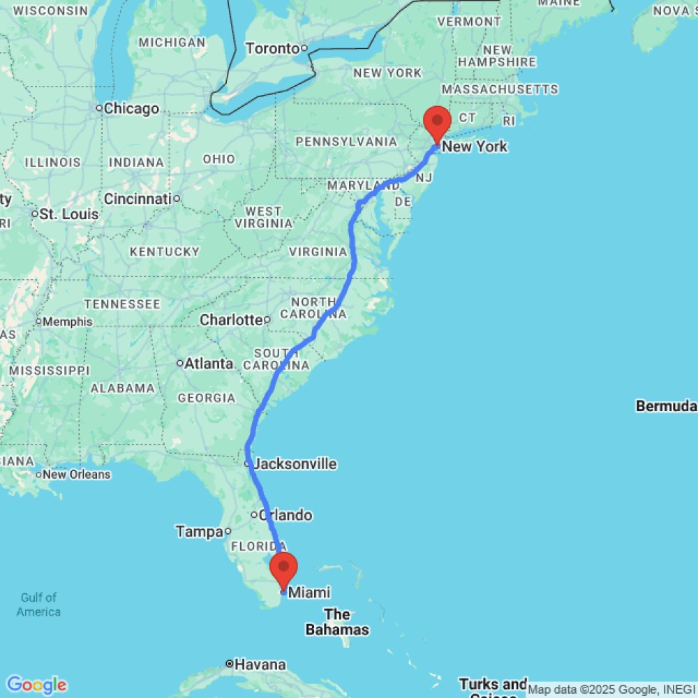 Trip between Miami and New York