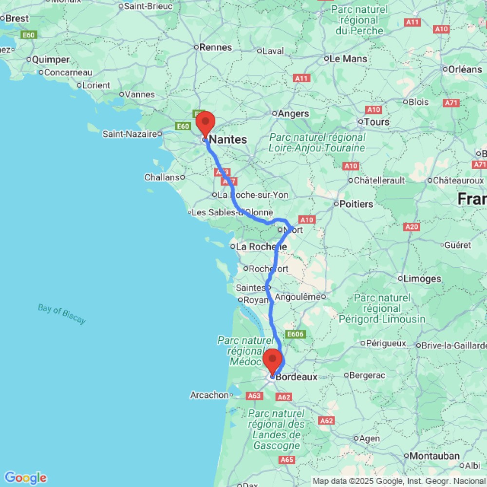 Trip between Bordeaux and Nantes