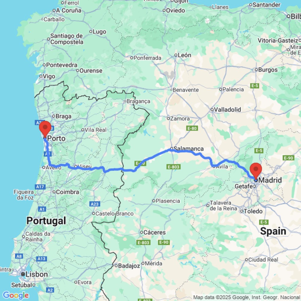 Trip between Porto and Madrid