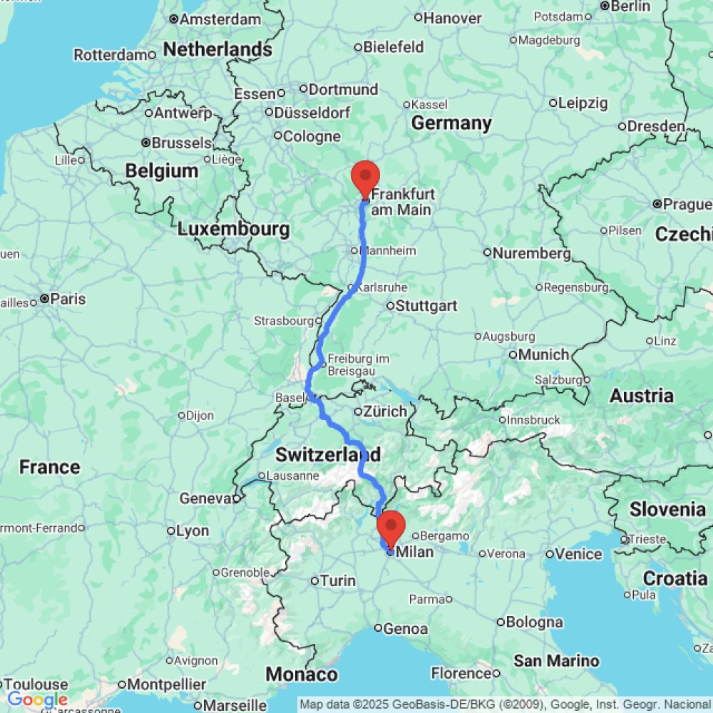 Trip between Milan and Frankfurt