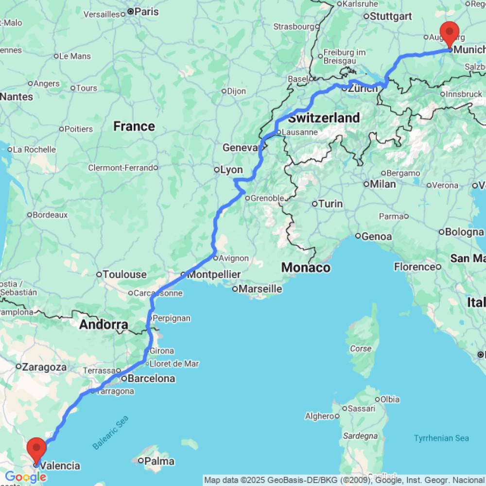 Trip between Munich and Valencia