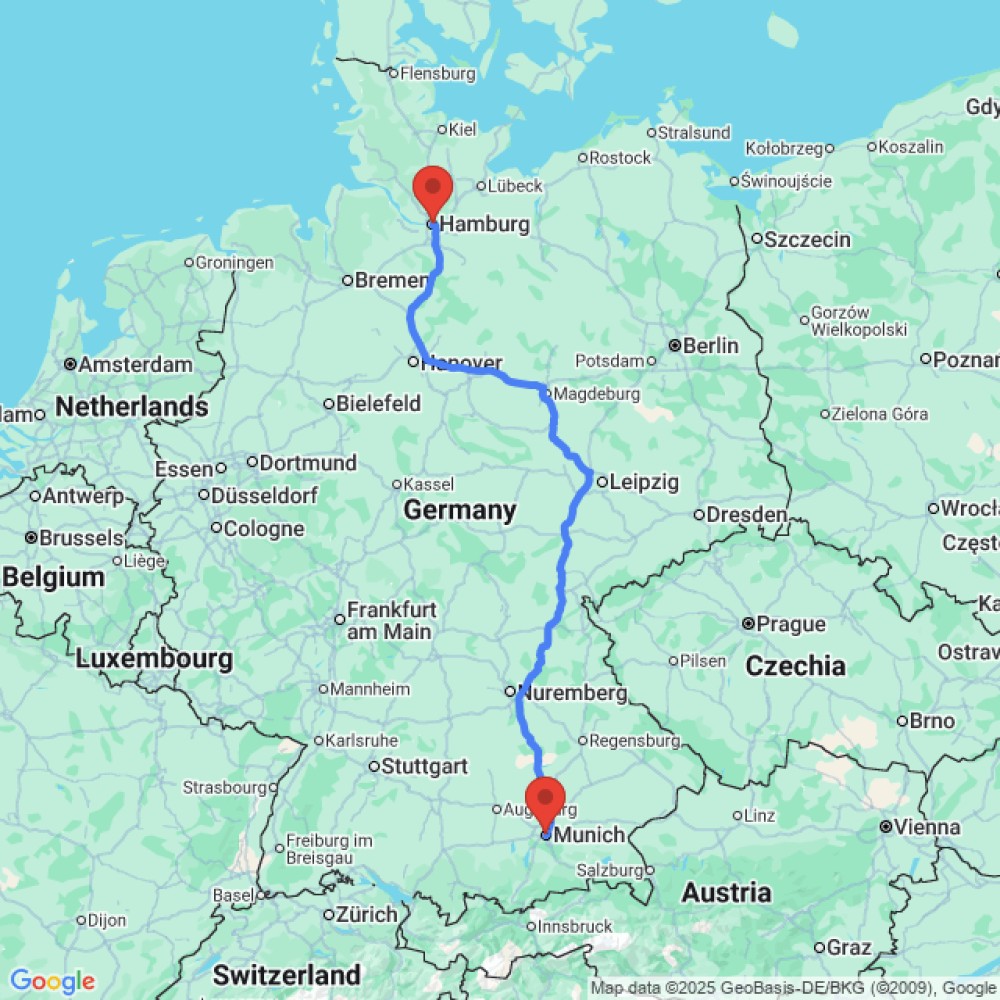 Trip between Munich and Hamburg