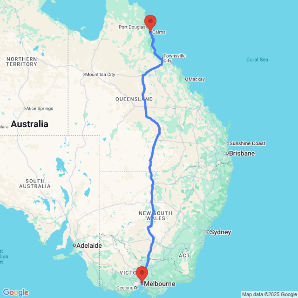 Trip between Melbourne and Cairns