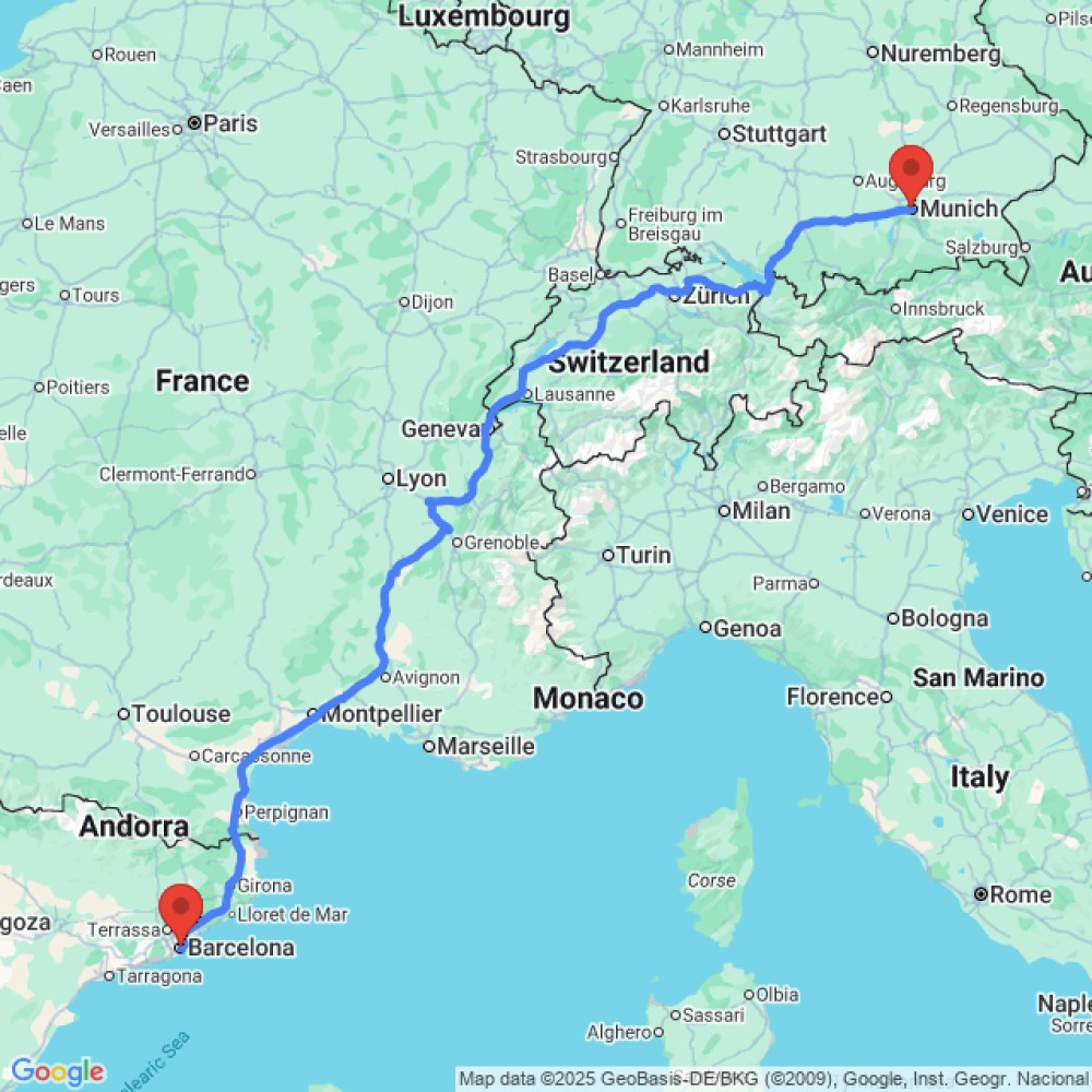 Trip between Munich and Barcelona