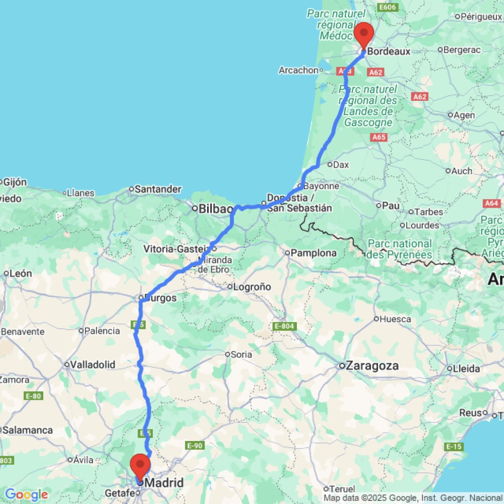 Trip between Bordeaux and Madrid