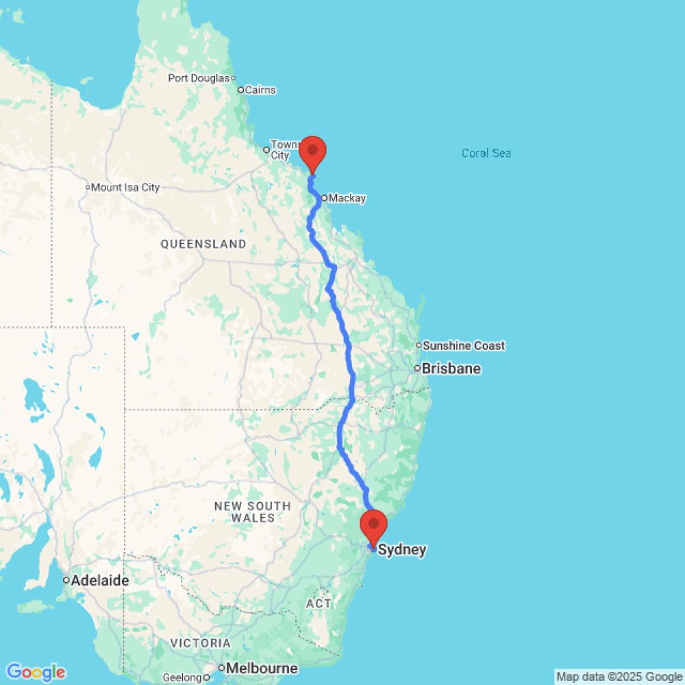 Trip between Airlie Beach and Sydney