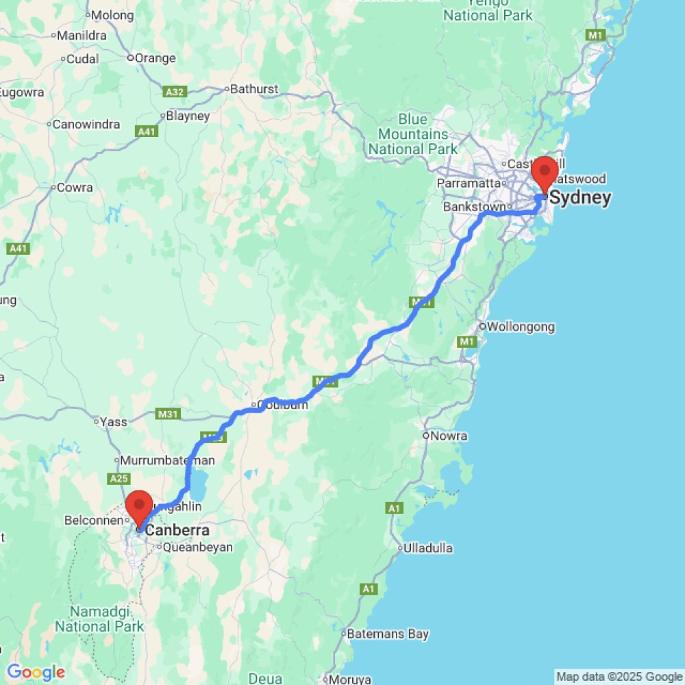 Trip between Sydney and Canberra