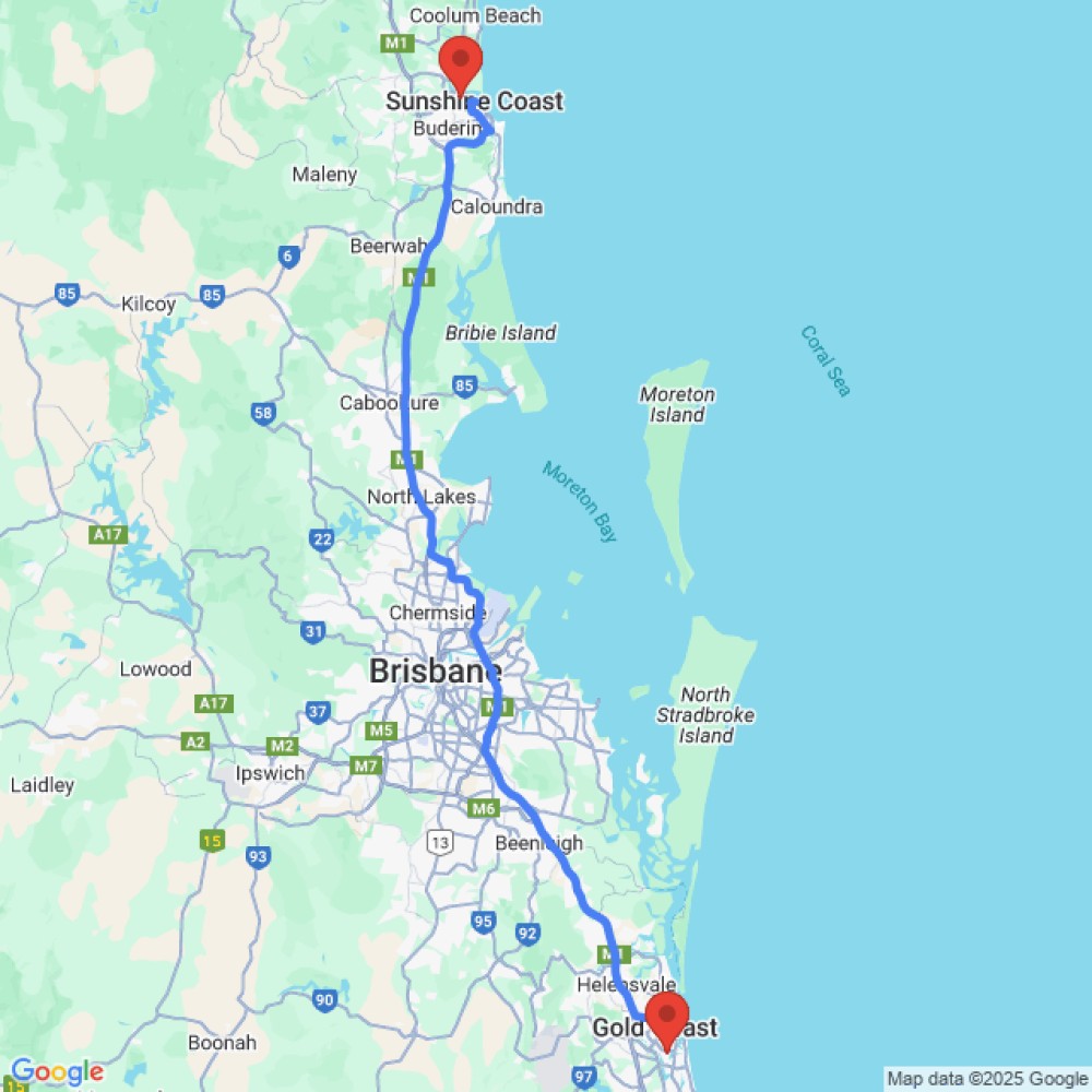 Trip between Sunshine Coast and Gold Coast