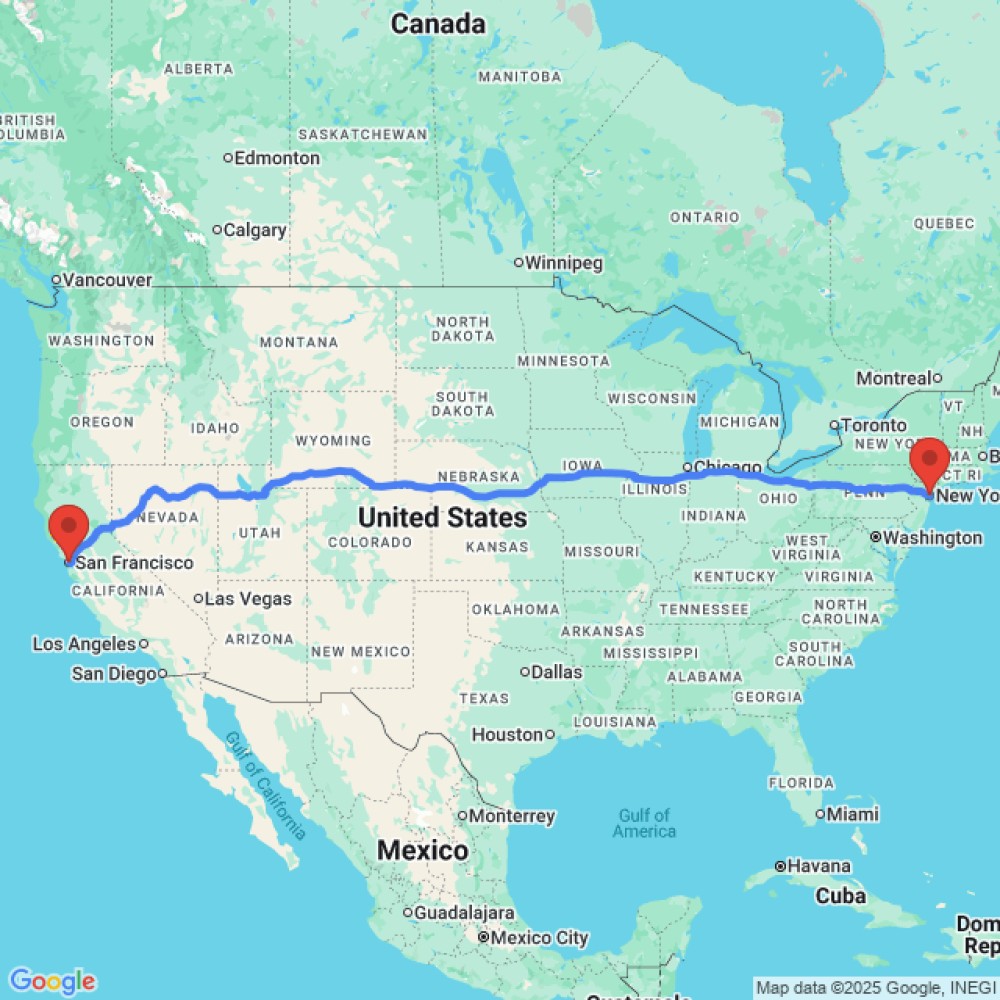 Trip between San Francisco and New York