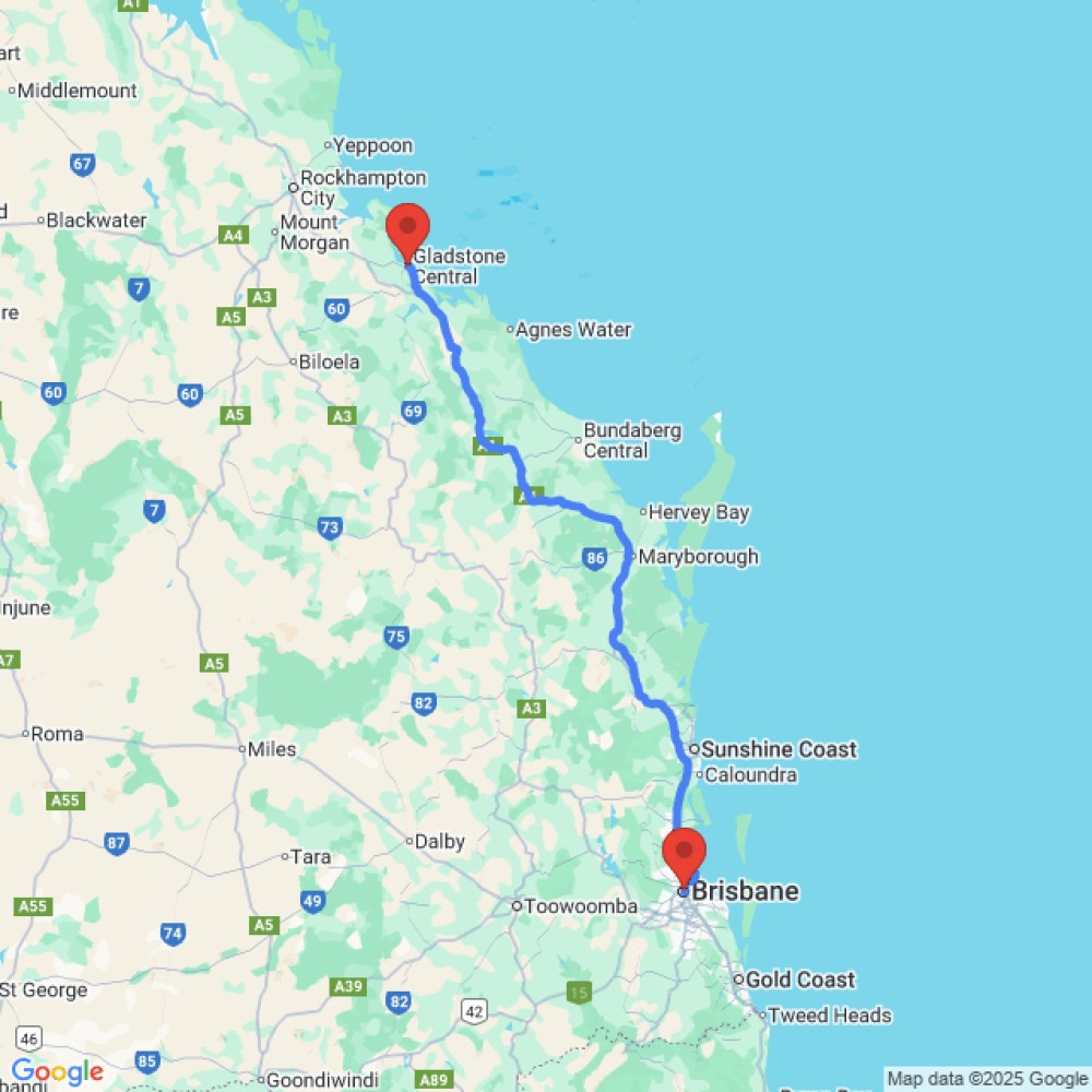 Trip between Gladstone and Brisbane