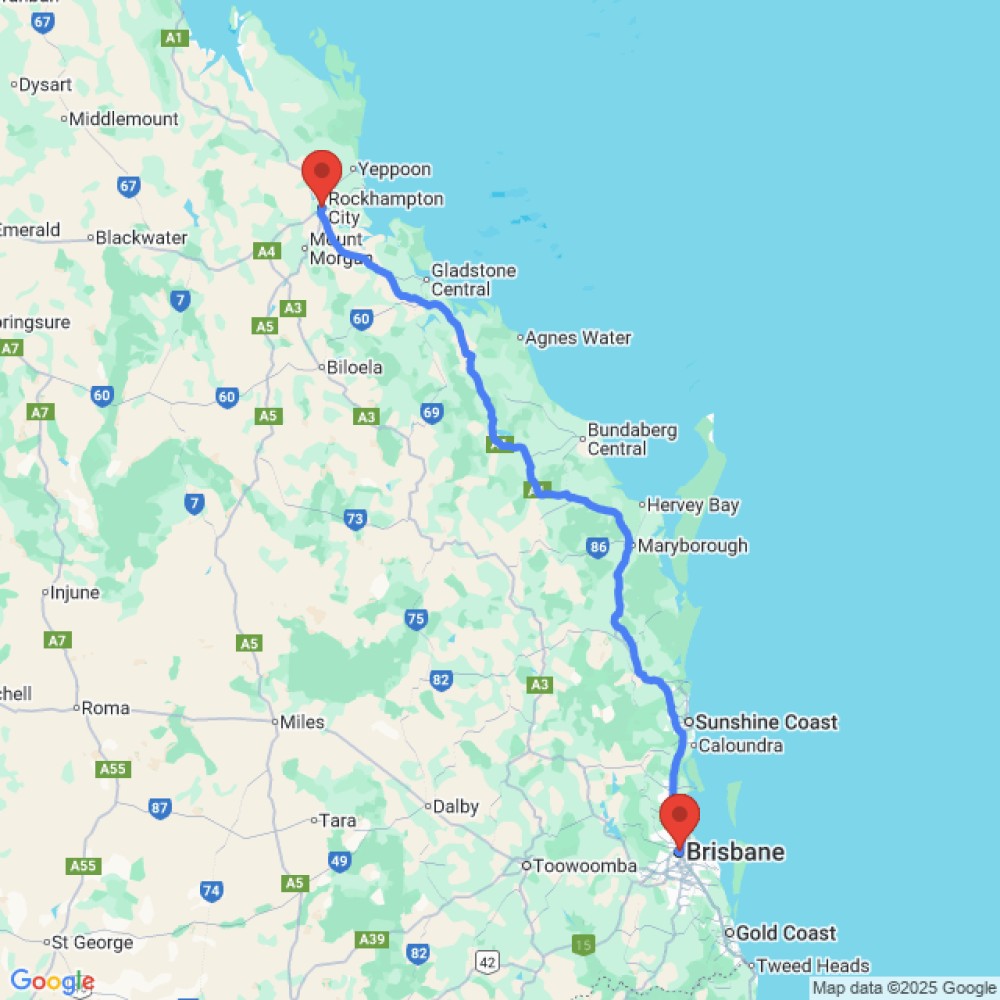 Trip between Brisbane and Rockhampton