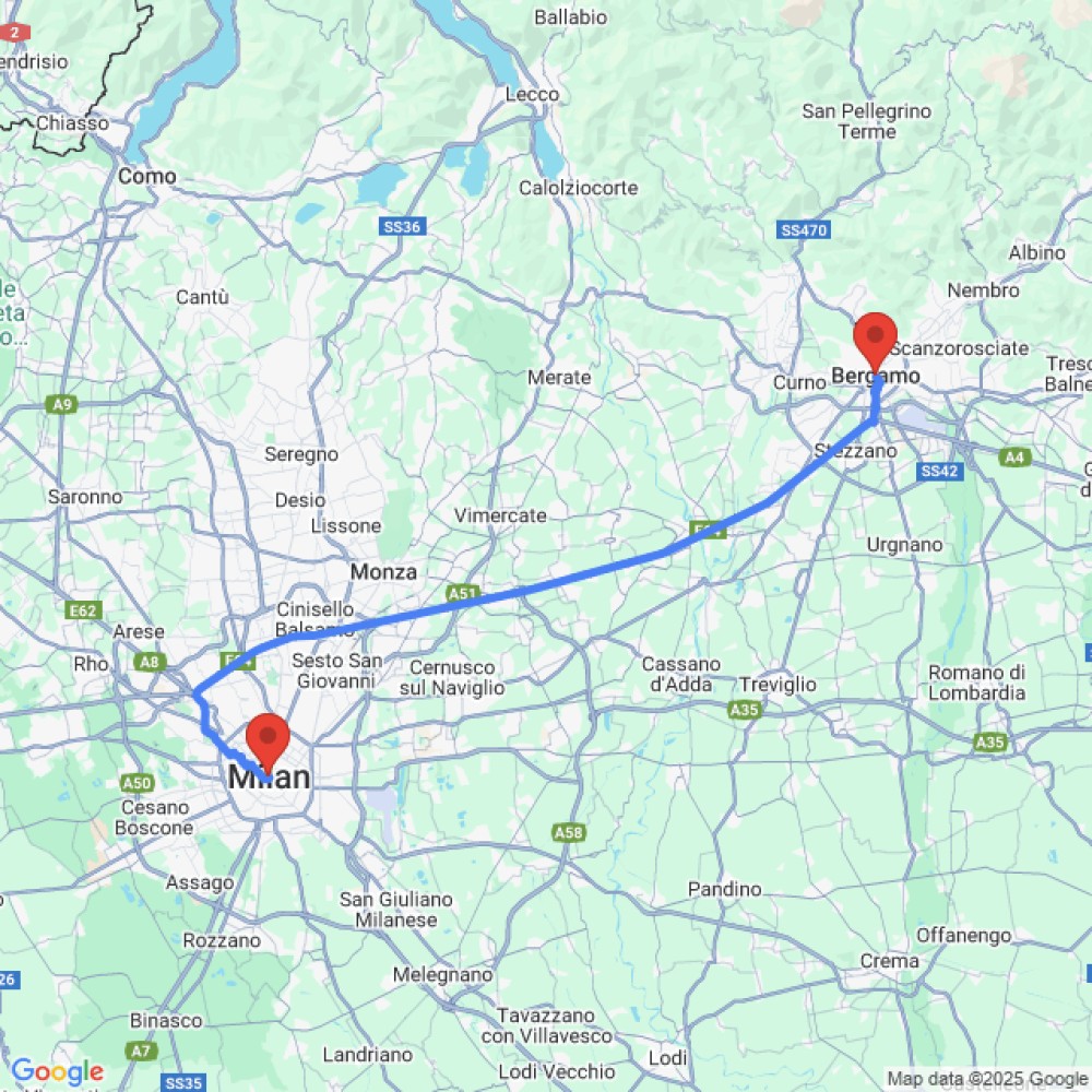 Trip between Bergamo and Milan