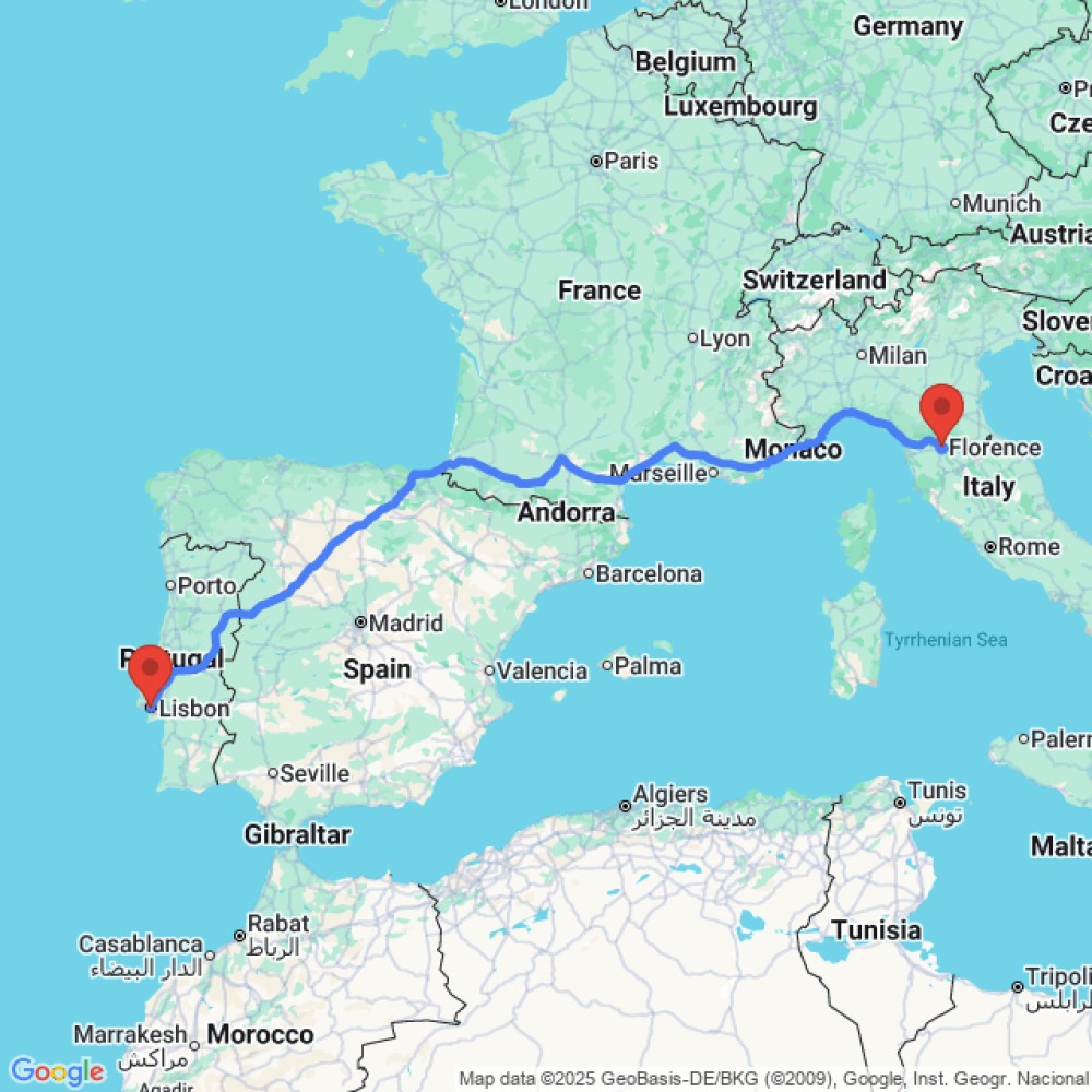 Trip between Florence and Lisbon