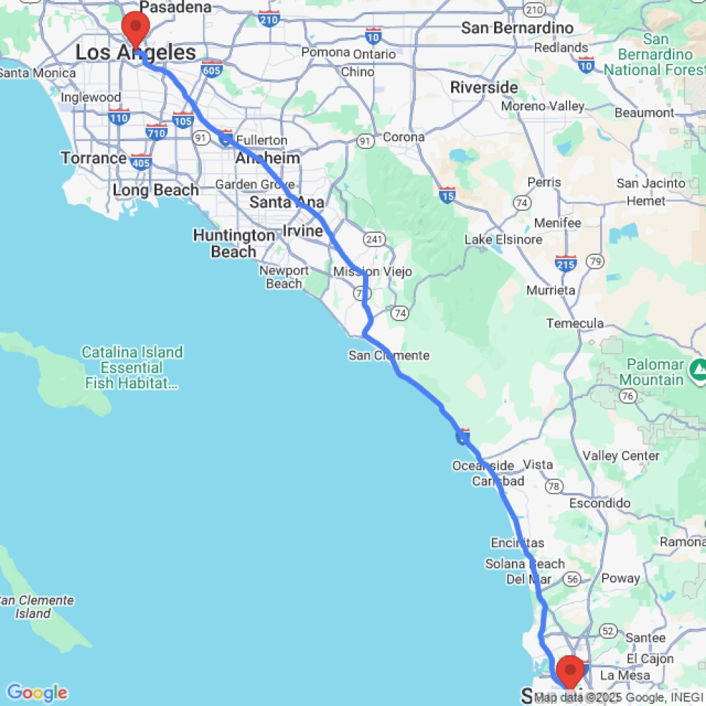 Trip between Los Angeles and San Diego