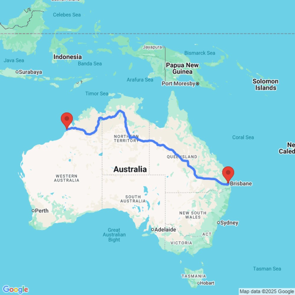 Trip between Broome and Brisbane