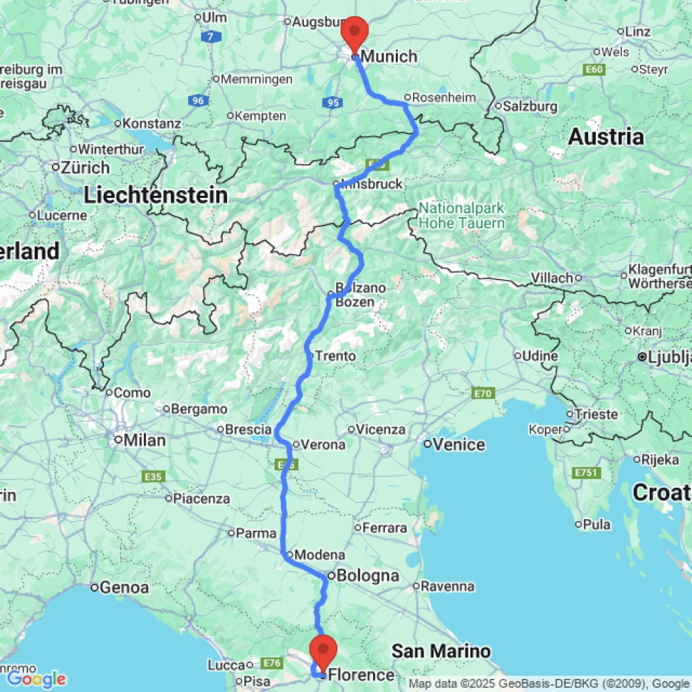 Trip between Florence and Munich