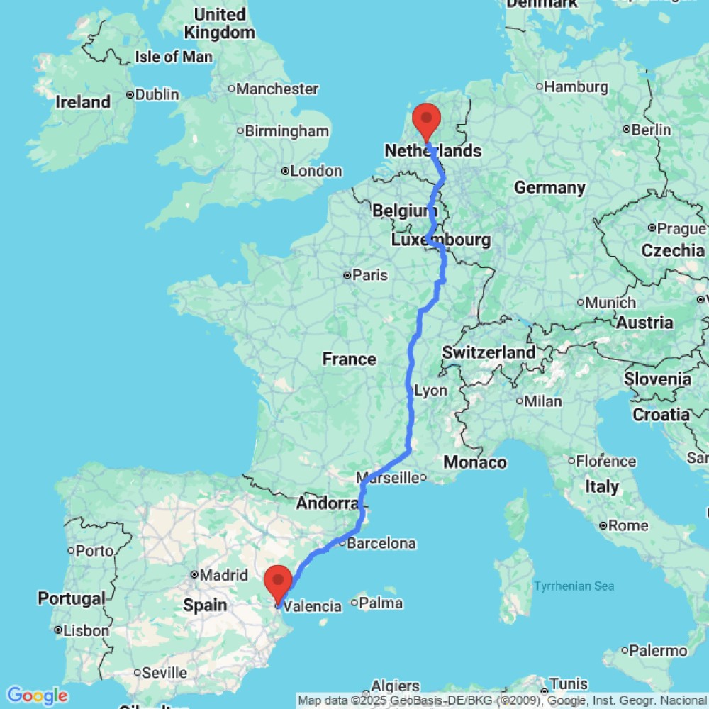 Trip between Terschuur NL and Valencia