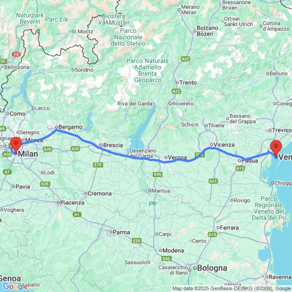 Trip between Venice and Milan