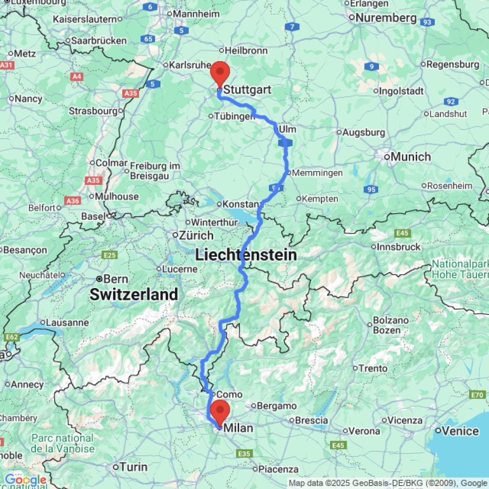 Trip between Milan and Stuttgart