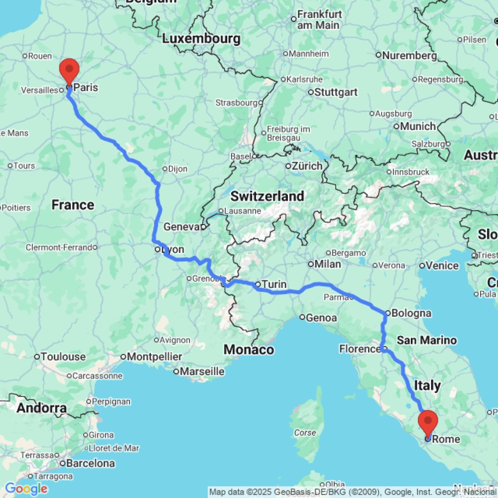 Trip between Paris and Rome