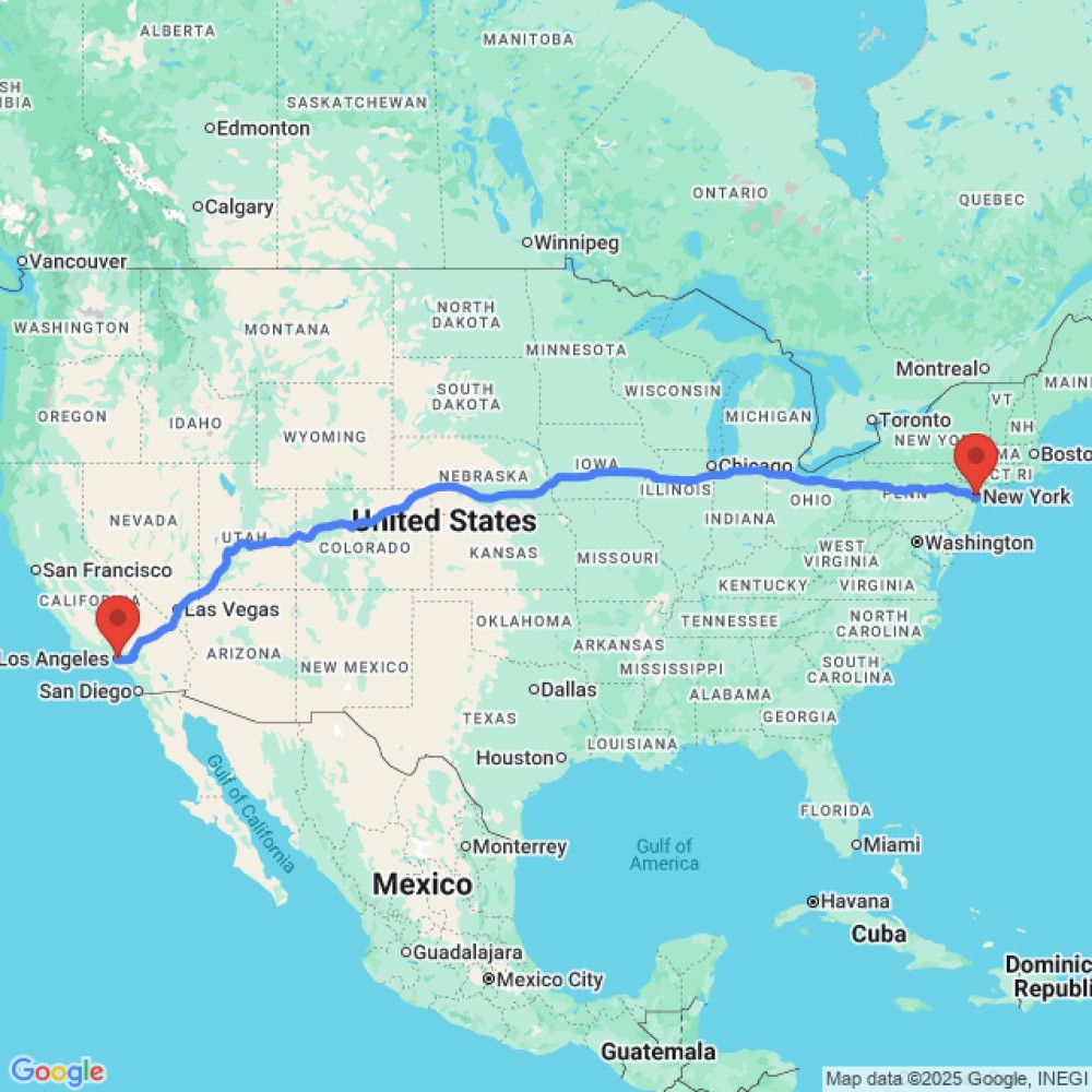 Trip between Los Angeles and New York