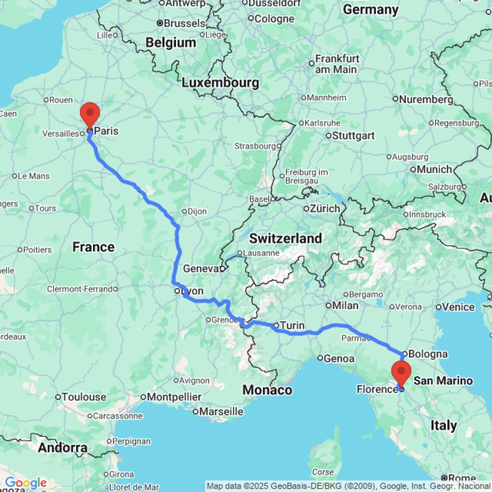 Trip between Florence and Paris