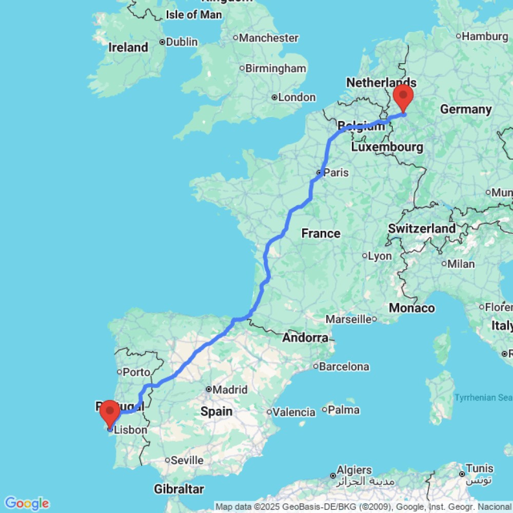 Trip between Cologne and Lisbon