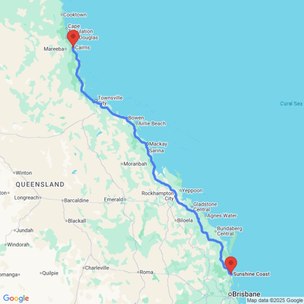 Trip between Cairns and Sunshine Coast