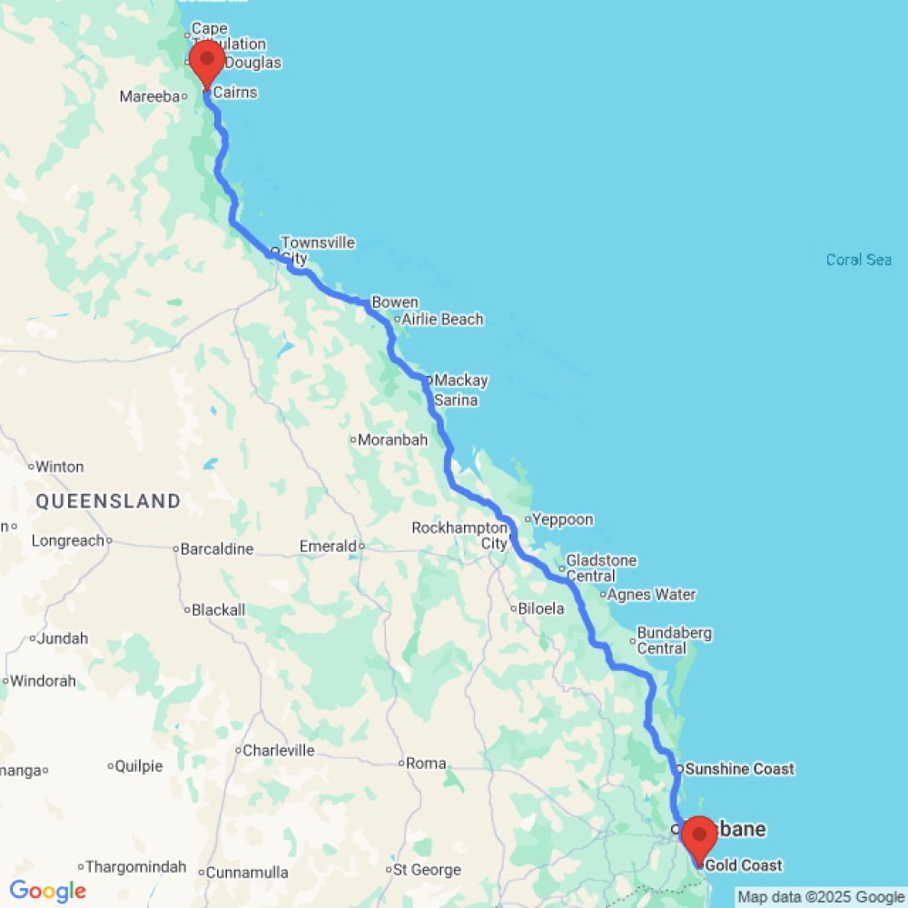 Trip between Gold Coast and Cairns