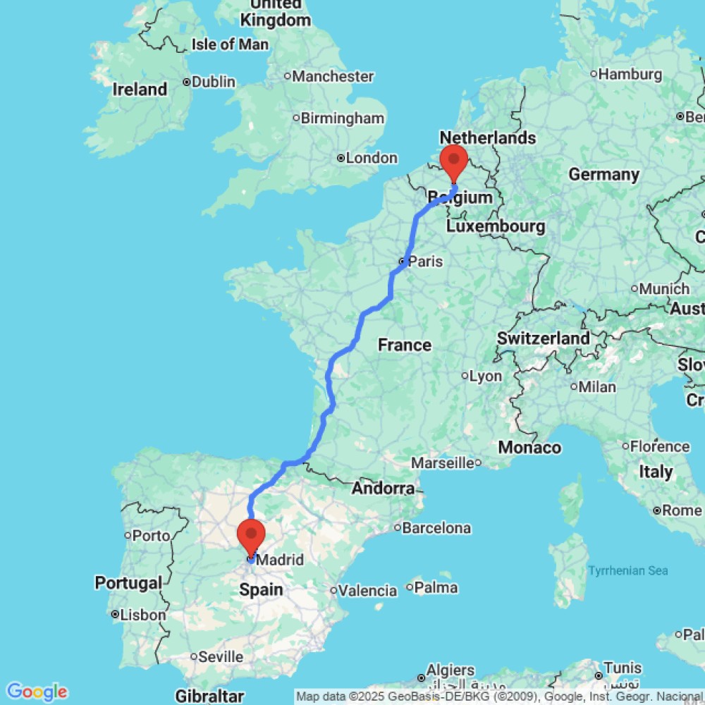 Trip between Madrid and Brussels