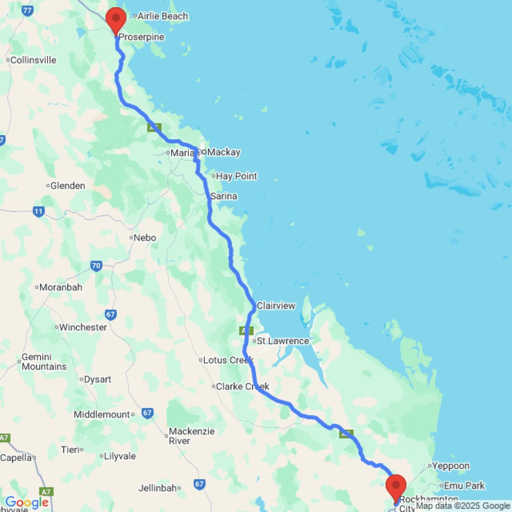 Trip between Rockhampton and Proserpine