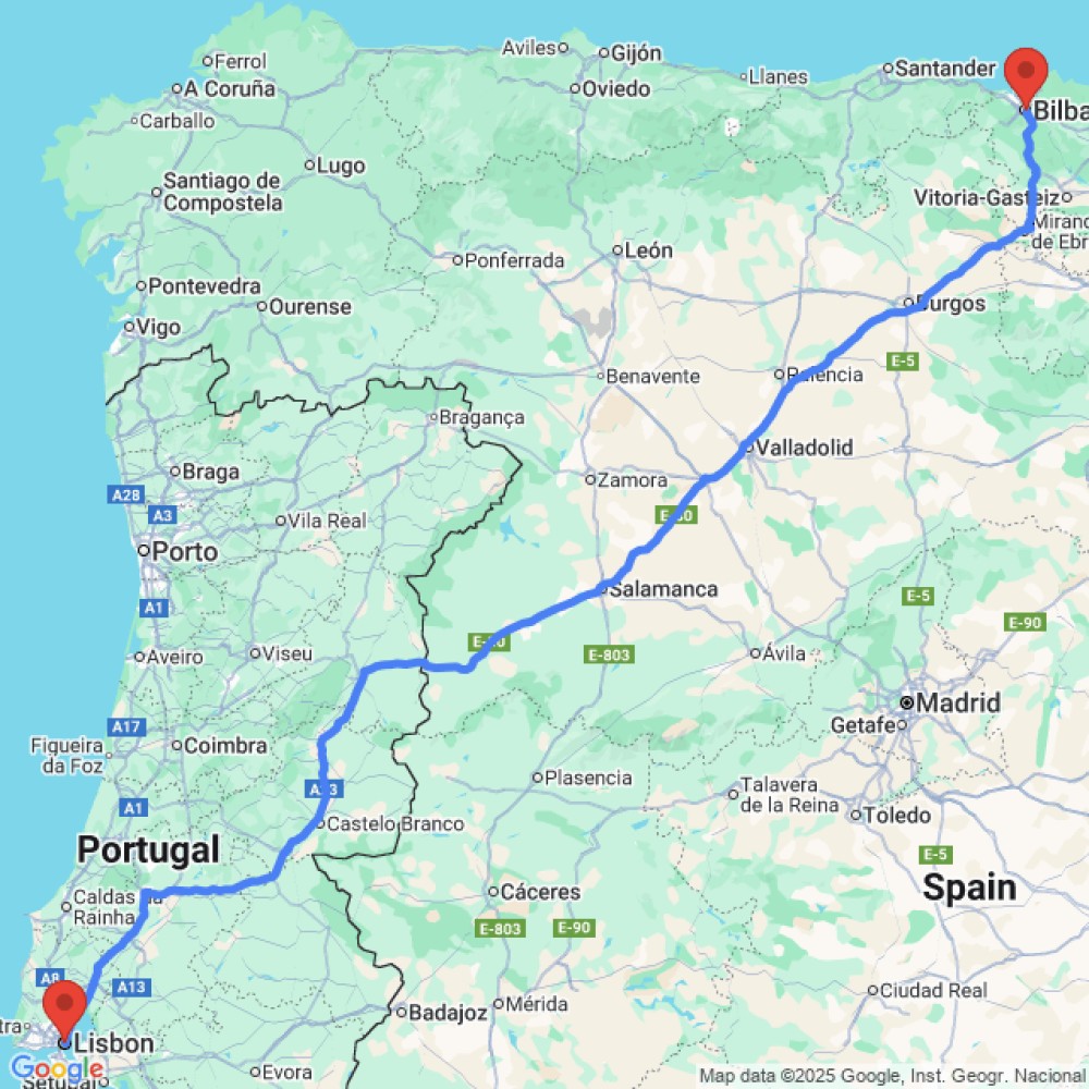 Trip between Bilbao and Lisbon