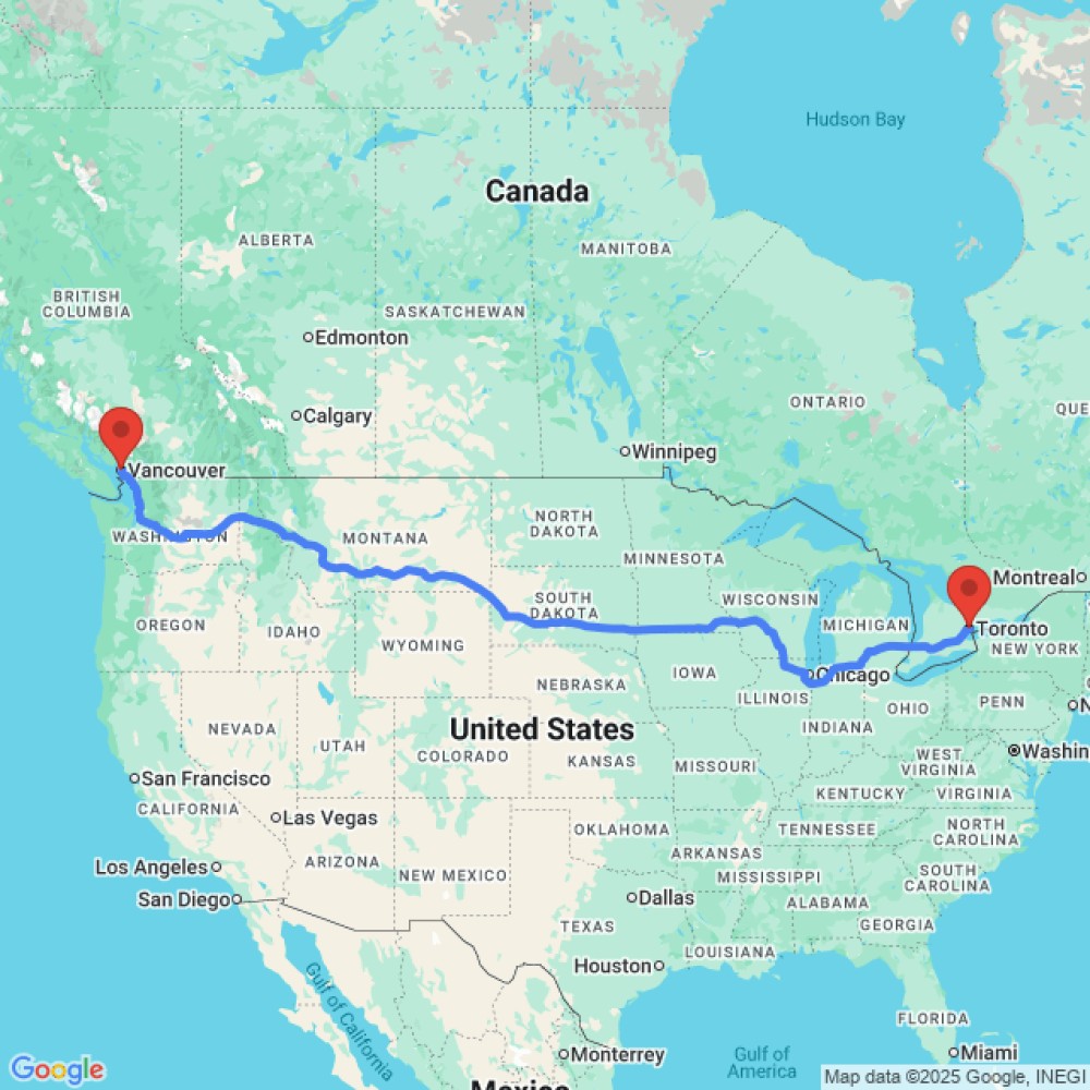 Trip between Toronto and Vancouver