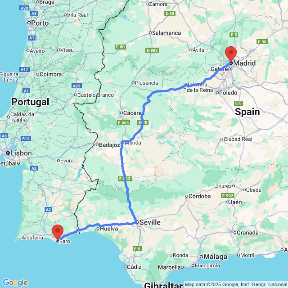 Trip between Faro and Madrid