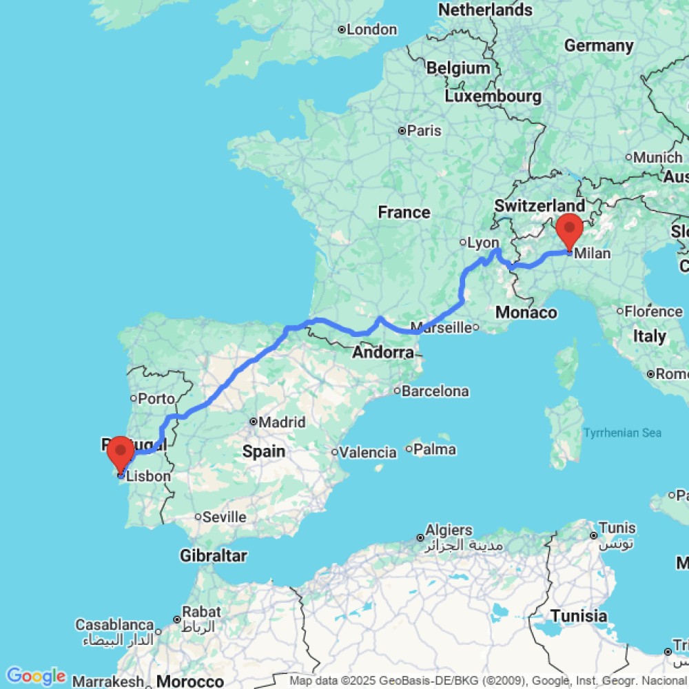 Trip between Milan and Lisbon