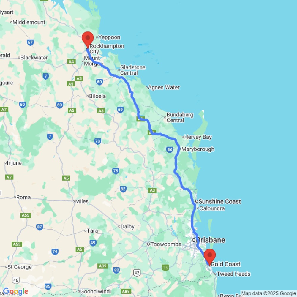 Trip between Rockhampton and Gold Coast