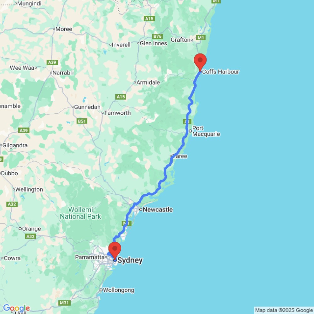 Trip between Coffs Harbour and Sydney