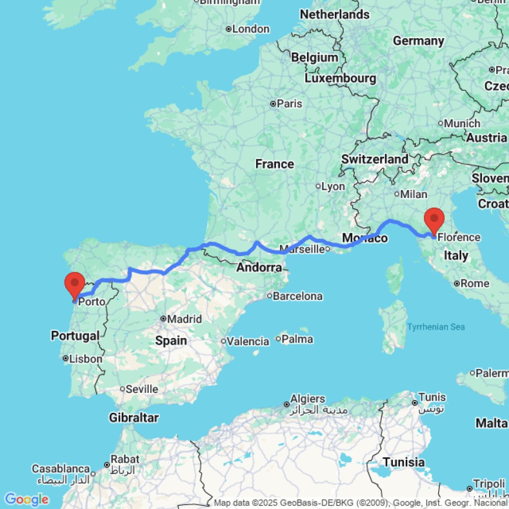 Trip between Florence and Porto